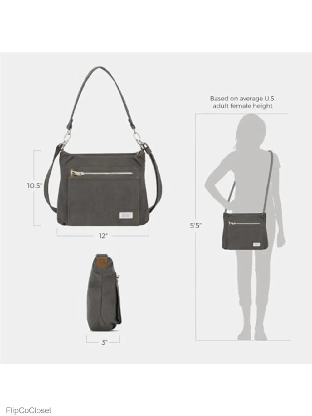 Anti-Theft Canvas Suede Hobo Bag with RFID, Crossbody Strap